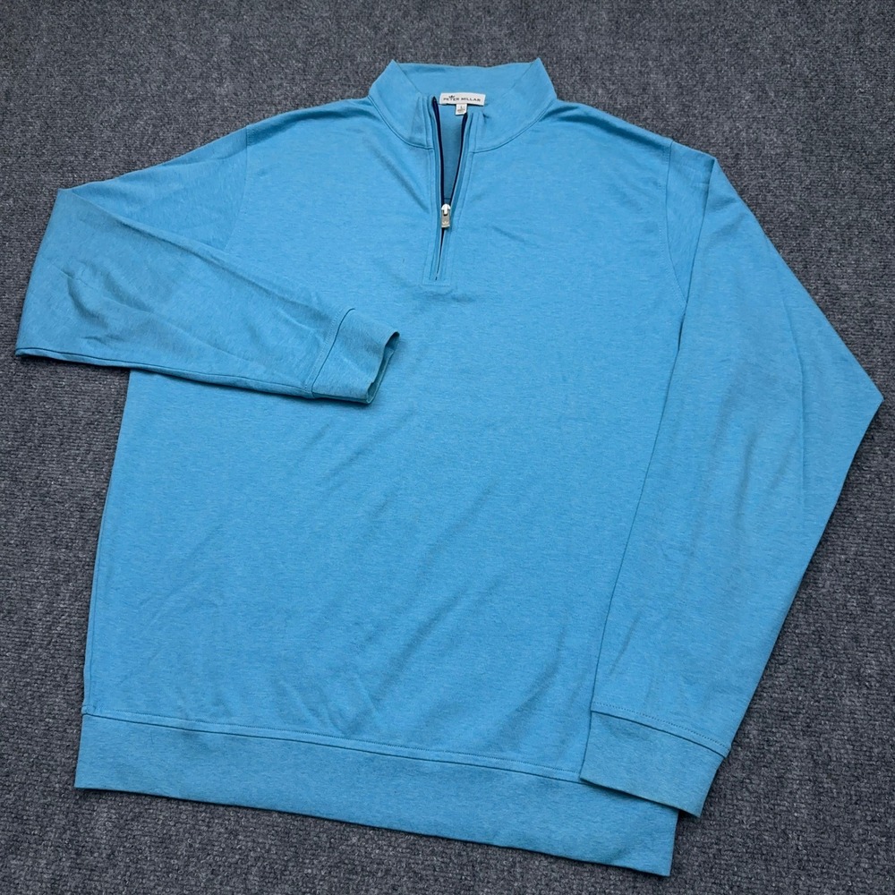 Peter Millar Heather Interlock 1/4 Zip Pullover Men's Large Tidal Blue READ